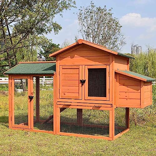 Großer Kaninchenkäfig mit wasserdichtem Deckel aus Holz Hühnerstall Entenhaus Außengehege Meerschweinchen Habitat mit ausziehbarem Tablett und Rampe von Generic