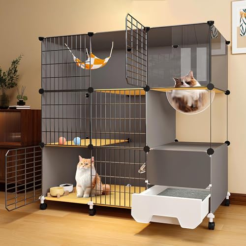 Großer Katzenkäfig Mit Rädern, Katzenkäfig Für Den Innenbereich Mit Geschlossener Katzentoilette, Katzengehege, Raumkapsel-Design, Einfach Zusammenzubauen, Abnehmbar, Für 1–2 Katzen von Generic