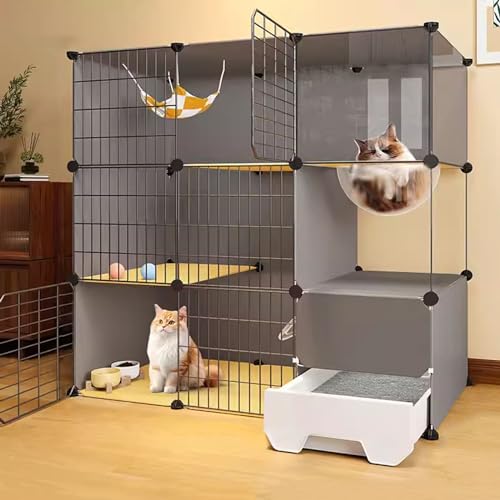 Großes Katzenkäfiggehege mit Katzenklo Raumkapsel-Design Abnehmbare Metalldraht-Katzenkiste Einfach Einzurichten, Ideal für Katzen, Meerschweinchen und Kaninchen(Package C) von Generic