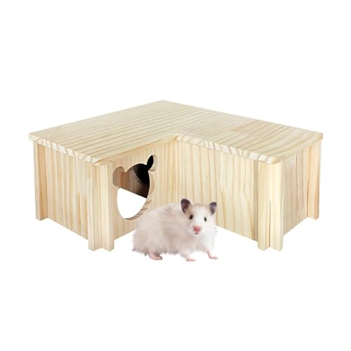 Hamsterhaus aus Holz, Hamsterversteck mit Mehreren Kammern, 3-Zimmer-Versteck für große Hamster mit Mehreren Kammern, Kleintier-Lebensraumdekoration für Zwerghamster, Rennmäuse, Mäuse, Lemminge von Generic