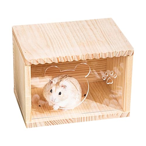 Hamsterkäfig aus Holz, Rennmaushaus,Kleines Hamsterheim mit transparenter Tür - Kreative Chinchilla-Hütten, Kleintierverstecke, Hamsterhäuser und Verstecke für Käfige, Terrarien und Lebensräume von Generic