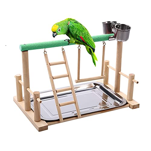 Handfütterung Hölzerne Papagei Swing Glocke Spielzeug Bird Perch Stand Bar Leiter Hängematte Feeder Spielplatz Haustier Käfig Dekor Vögel Spielzeugplattform für Papagei ( Color von Generic