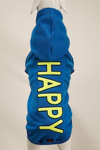 Happy Blue Hunde-Kapuzenpullover – Fleece-gefüttertes Winter-Outfit, stilvoller Hochfrequenzdruck auf der Rückseite, Baumwoll-Sweatshirt mit Kapuze, warmer Kapuzenpullover mit Loch für die Leine, für von Generic