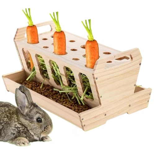 Hasenheuhalter | Futterstation Bunny Hay Feeder | Müheloser großer Heu-Futterspender aus Holz mit abnehmbarem Oberteil, Häschen-Heuraufe, Kaninchen-Futterspender für Meerschweinchen, Heimtierbedarf von Generic