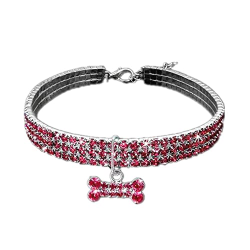 Haustier-Halskette Hundehalsband Aus Bling Strass 1Pcs Elastic Pet Necklace Haustierhalsband elastische verstellbare Halsband Lead Collar mit Knochenform Anhänger Für Kleine Mittlere Hunde von Generic