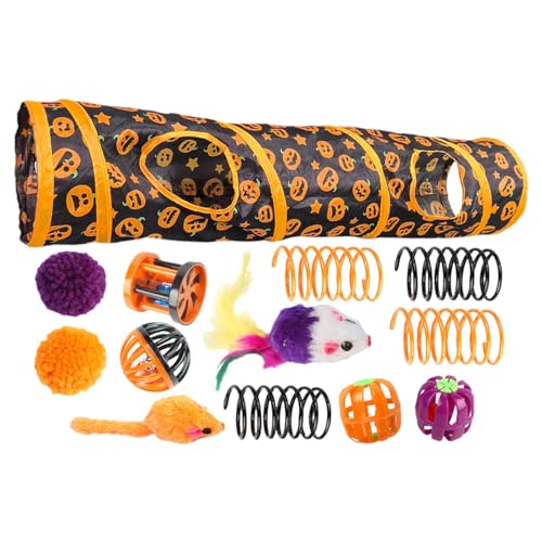 Haustier-Katzentunnelröhre, Katzenspielzeug-Set mit Tunnel - Zusammenklappbare Halloween-Katzenröhren mit Katzenspielzeug,Aktivitätscenter mit Kürbismuster, interaktives Spielzeug für kleine Tiere, ge von Generic