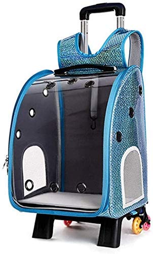 Haustier-ReisekinderwagenHaustier-Trolley-Koffer Haustier-Transportrucksack Katzen-Reisetrolley-Koffer Transportbox-Tasche tragbarer verstellbarer Schultergurt abnehmbar (Farbe: Blau) von Generic