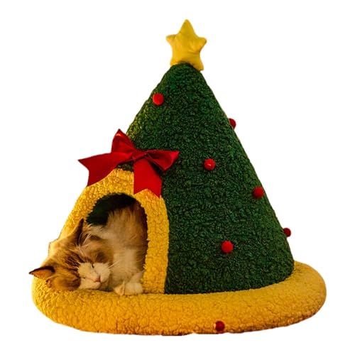 ,Haustier-Weihnachtsbaum – Weihnachts-Hundebett, atmungsaktives Winter-Katzenhöhlenbett | Hundezeltbett, halbgeschlossenes Katzenversteck, Weihnachtsnest für Katzen von Generic