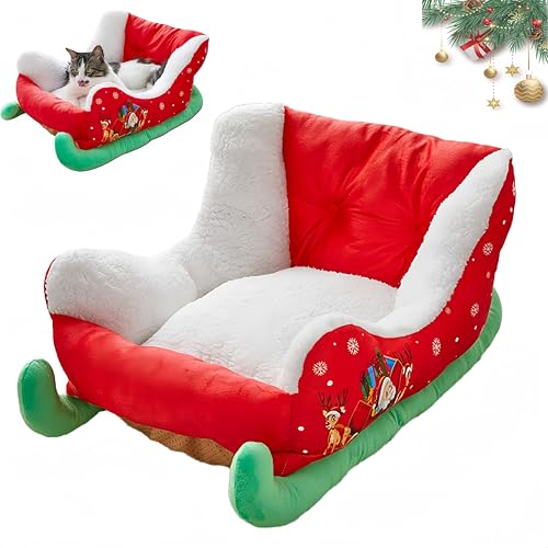 Haustierbett Mit Weihnachtsschlitten, Schlittenbett FüR Katzen, Haustierbett Mit Weihnachtsmotiv, Hundebett Mit Weihnachtsschlitten, Waschbar Und Langlebig, FüR Kleine Hunde Und Katzen von Generic