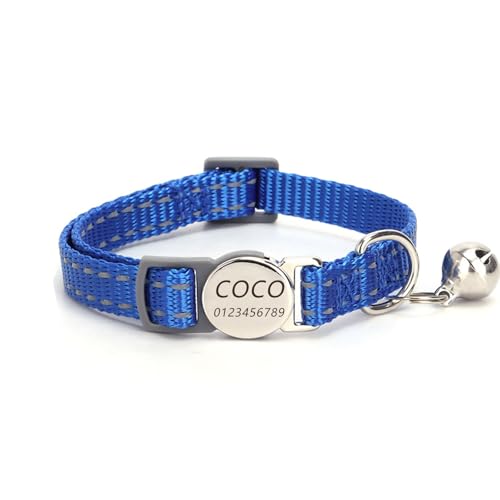 Haustierhalsband mit individueller Gravur, personalisiertes Katzen- und Hundehalsband mit Sicherheitsverschluss, individuelle Halsbänder mit Glöckchen für Katzenjungen und mädchen (Dunkelblau) von Generic