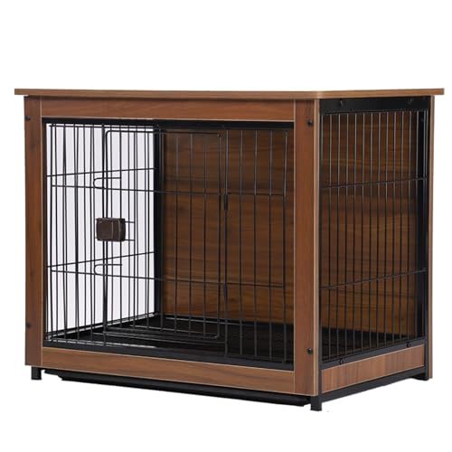 Hhundebox für Zuhause Vintage Style Pet Crate Hundebox Holz Stahl und Holzstruktur Abnehmbares Tablett Geeignet für Mittlere und Große Hunde 3 Farben(Brown,64 * 50 * 65cm) von Generic