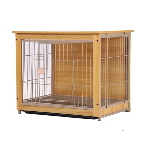 Hhundebox für Zuhause Vintage Style Pet Crate Hundebox Holz Stahl und Holzstruktur Abnehmbares Tablett Geeignet für Mittlere und Große Hunde 3 Farben(Yellow,64 * 50 * 65cm) von Generic