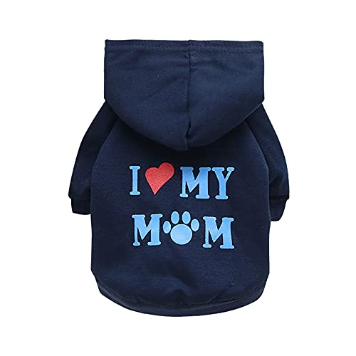 Hund Kapuzenpullis I Love My MOM Hoodie Warm Soft Bekleidung Fleece Sweater Hundepullover Baumwolljacke Shirt Welpen-T-Shirt Warm Pullover Mantel Pet Kleidung von Generic