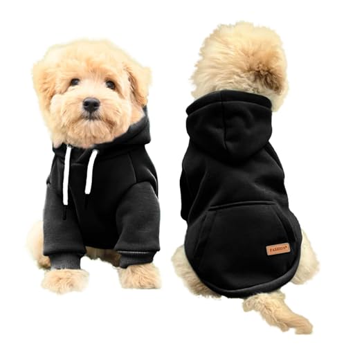 Hunde Hoodie Warmer Fleece Pullover,Herbst warme Hunde Jungen Kleidung Pullover mittlerer Welpe mit Tasche Fleece für kleine Hunde Mädchen Winter Hoodie Haustier Kleidung Pullover Für (Black, S) von Generic