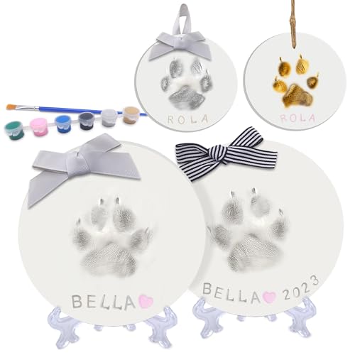 Hunde- oder Katzenpfotenabdruck-Set (macht 2), DIY Pfotenabdruck-Ornament mit Anpassungswerkzeug und Präsentationsständer, Ton, Haustierpfotenabdruck-Set, personalisiertes Geschenk für Tierliebhaber, von MYPAWLETS