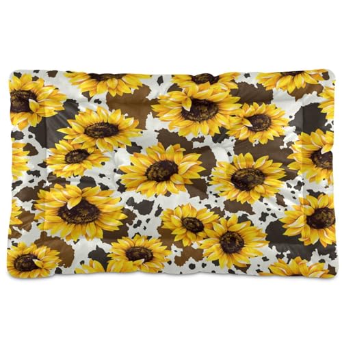 Hundebett, Retro-Sonnenblume, Braun, Leopardenmuster, bequem, waschbar, Katzenbett, Kistenpolster, Haustierschlafmatratze für große, mittelgroße und kleine Hunde, 61 x 45,7 cm von Generic