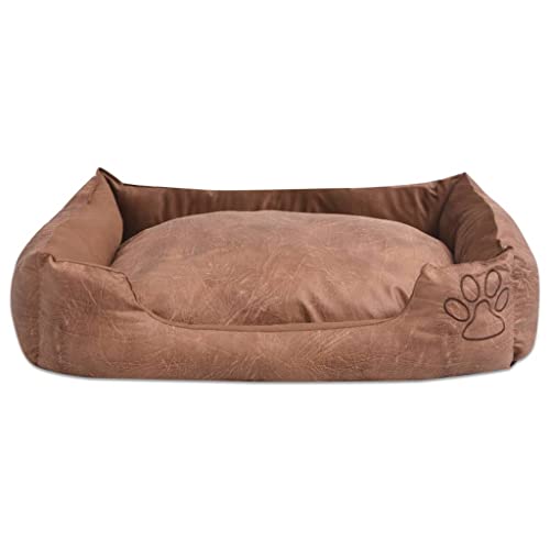 Hundebett mit Kissen PU Kunstleder Größe M Beige,170426 von Generic