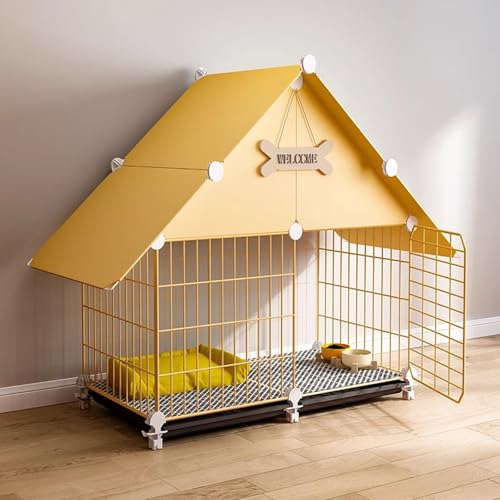 Hundebox Faltbar Universal-Hundehütte Für Kleine Bis Mittelgroße Hunde Lndoor Dog Crate Mit Tray Divider Und Füßen Gelb(75 * 39 * 89cm) von Generic