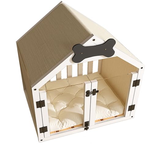 Hundebox Holz Indoor Hundekiste Haus Hundekiste alle Saison Abnehmbare Haustier Bett Geeignet für kleine und mittelgroße Hunde Weiß Brauns(White,65 * 54 * 72cm) von Generic