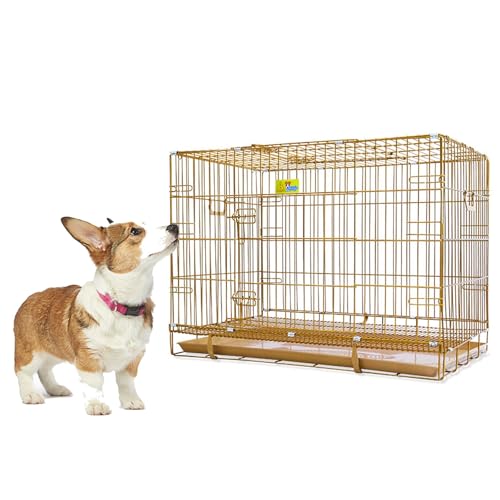 Hundebox für Zuhause Faltbar Zusammenklappbarer Hundekäfig Aus Metalldraht mit Bodenschale Doppeltür Yaheetech Kleintierkäfig(Gold,XL) von Generic