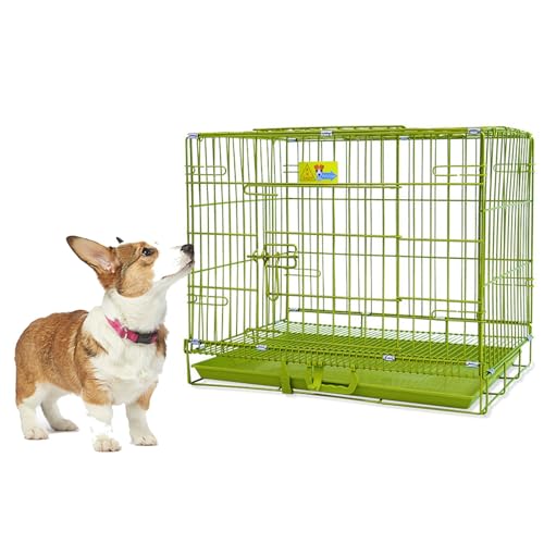 Hundebox für Zuhause Faltbar Zusammenklappbarer Hundekäfig Aus Metalldraht mit Bodenschale Doppeltür Yaheetech Kleintierkäfig(Green,S) von Generic