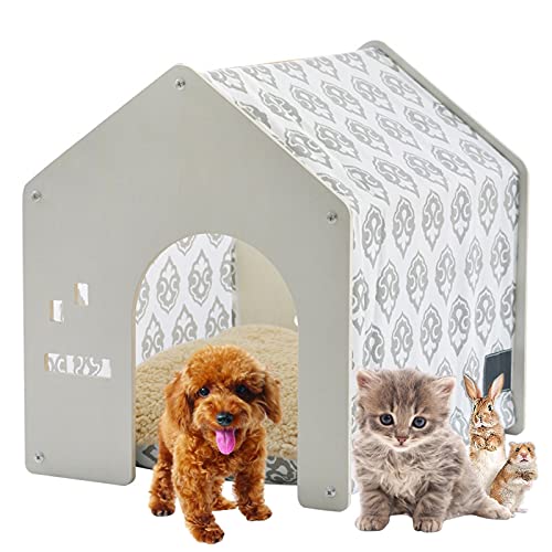 Hundehütte, Holzhütte für Haustiere, Blockhütte, atmungsaktiv, Haustier-Loungehaus, mit Kissen als Hundebett, 39,9 x 47,7 x 45,7 cm, klein von Generic