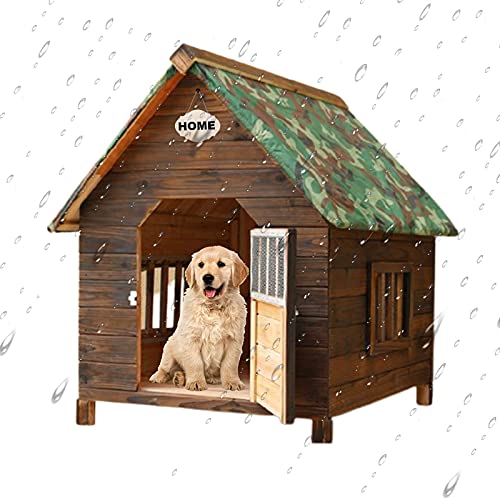 Hundehütte, Hundehütte aus Holz im Freien für große Hunde, Hundehütte mit Tür für mittelgroße kleine Hunde, Husky-Hundehütte für den Innenbereich von Generic