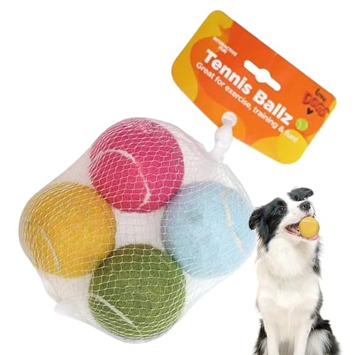 Hundespielzeugbälle, Tennisbälle für Hunde | Hundebälle, Beißspielzeug, Haustierball | 4 x Tennisbälle, Kauspielzeug für Welpen, interaktives Hundespielzeug, Apportierball, quietschender Hundeball für von Generic