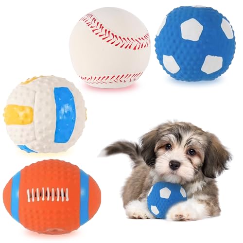 Hundespielzeugbälle-Set, 4 Stück, quietschende Naturlatex-Gummibälle für Hunde, Tennisbälle für große, mittelgroße und kleine Hunde, aggressives Kauen von Generic