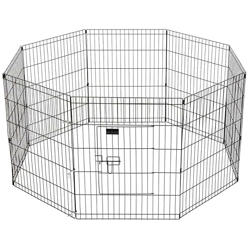 Kaninchengehege aus Metall, schwarz, faltbar, L – 480 cm Umfang, 76 cm hoch – mittlere Tür von Generic