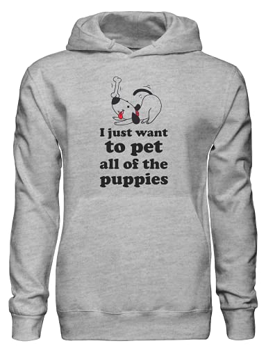 Kapuzenpullover mit Aufschrift "I Just Want to Pet All of The Puppies", Hundemotiv mit Knochen, grau, XL von Generic