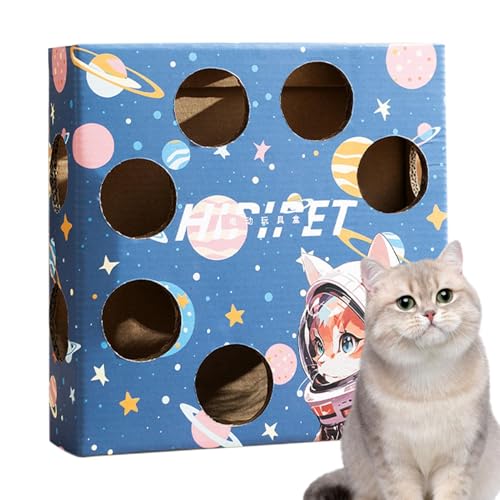 Karton-Katzen-Puzzle-Box,Katzen-Puzzle-Spielzeug-Box,Intelligenter Katzenkratzer - Elektrisches Katzenspielzeug für den Innenbereich, Whack Mole Feather Kitten Toys für Katzen, lustiger Katzenkratzer von Generic