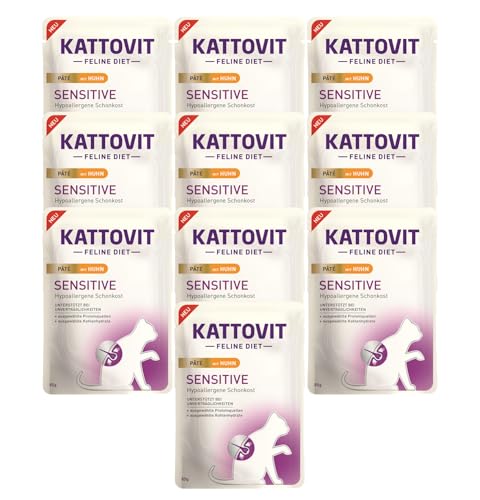 Kattovit Paté Sensitive mit Huhn 10x 85g | Diät-Alleinfuttermittel für ausgewachsene Katzen | zur Minderung von Ausgangerzeugnis- und Nährstoffintoleranzerscheinungen von Generic