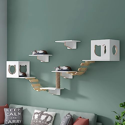 Katze Wandelement zum Aufhängen, Massivem Holz Katzen Kletterwand Set, Katzenwandparkour, Mit Kratzkatzenständer Mit Sisal, für die Meisten Kätzchen, Mittelgroßen und Großen Katzen (Size : Package4) von Generic