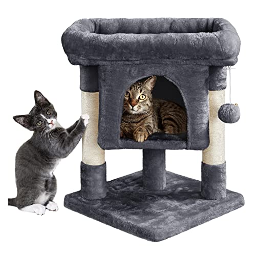 Katzen-Klettergerüst, 2-Ebenen-Katzenbaum-Eigentumsturm mit Plüschsitzstange, dunkelgrauer Katzenturm-Kratzer für Katzen, Katzen-Kletterbaum, Katzen-Kletterbaum von Generic