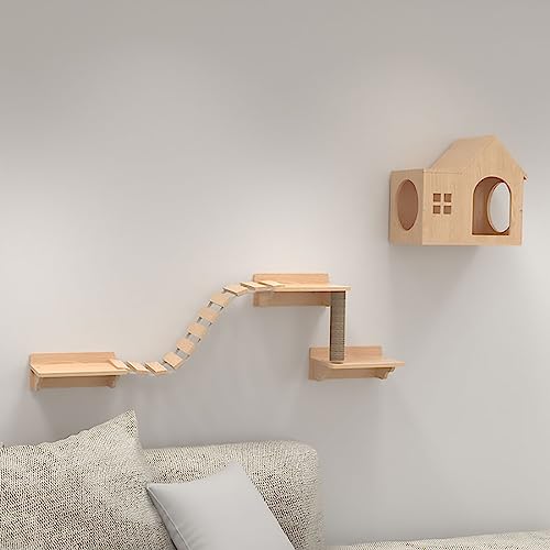 Katzen Kletterwand Set Aus Massivem Holz, Katzenwandparkour, Katze Wandelement, Nimmt Keinen Platz EIN, Katzenwandstufen, für Katzen Schlafen und Spielen, Faulenzen zum Klettern (Size : Style3) von Generic