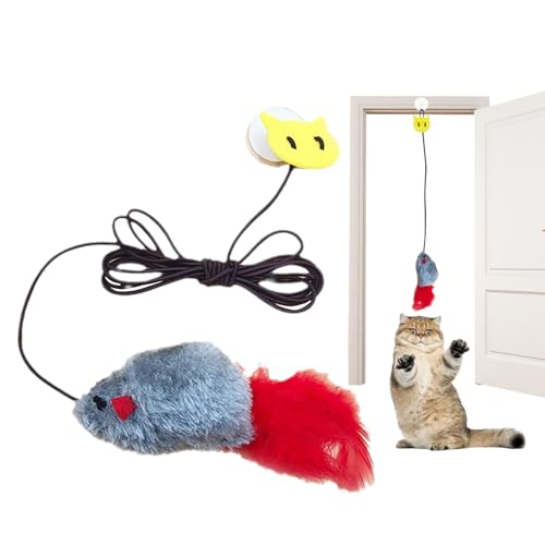 Katzen-Teaser – Katzenfänger, Maus-Teaser-Spielzeug, einziehbares interaktives Kätzchen-Spielzeug | Elastische Schnur zum Aufhängen, interaktives Kätzchen-Teaser-Federspielzeug für Hauskatzen zum Trai von Generic