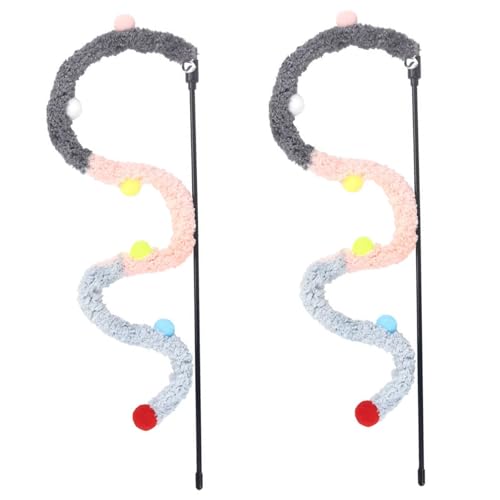 Katzenangel Katzenspielzeug Angel Katzen Angel 2pcs Plush Strip PVC Griff Katzenstab Spielzeug Mit Bell Niedlicher Katzenspielzeug Zauberstab Bunte Interaktive Katzenspielzeug FüR Innenkatze Grau von Generic