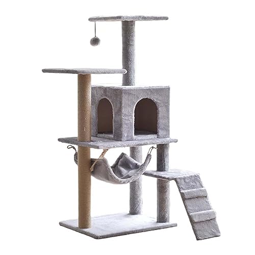 Katzenbaum, 140 cm hoch Katzenkratzbaum für Indoor-Katzen, mehrstufiger Katzenkletterturm mit Höhlen, Spielzeugbälle, große Komfort-Höhle, Hängematten, austauschbare baumelnde Bälle (Grau) von Generic