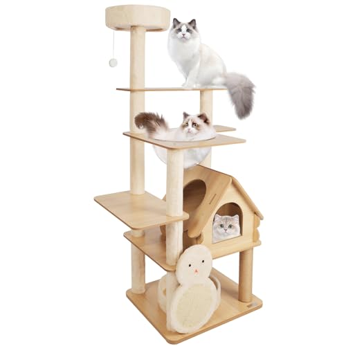 Katzenbaum für Indoor Katzen, Katzenhütte Möbel Holz Katzenturm mit Kratzbaum Katzenhaus Katzenspringplattform Integrierter Katzenspielplatz Robust und langlebig von Generic