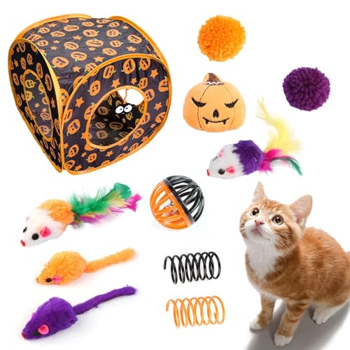 Katzenfederspielzeug, Halloween-Katzenspielzeugset, Katzenspielzeug zum Verstecken, interaktives Kätzchenspielzeug, Katzenspielzeug mit Halloween-Thema, Katzenminze-Spielzeug, lustiges Katzenspi von Generic