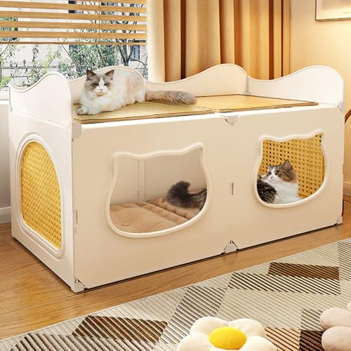 Katzengehege Indoor Halbgeschlossener Katzenlaufstall Katzenkäfig Katzenhöhle für Zuhause, Einfach Zusammenzubauen, Katzenhaus for 1-2 Katzen(White,90x35x45cm) von Generic