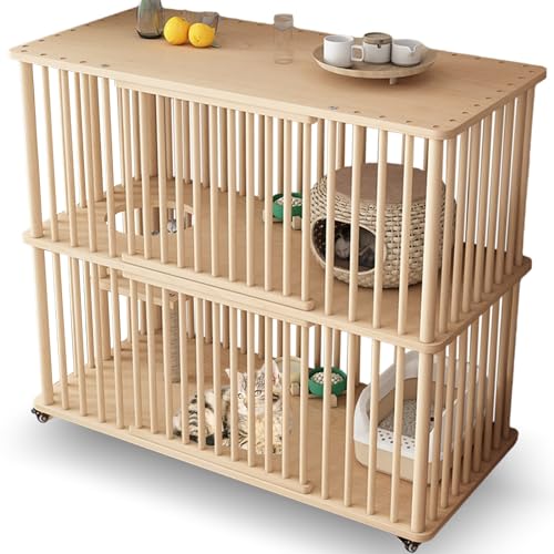 Katzengehege Indoor Holz Katzenkäfig für Terrasse Groß Atmungsaktiv und Bequem, Haustierkäfig für Katzen mit Rädern, Geeignet für Innen/Villa (Color : C) von Generic