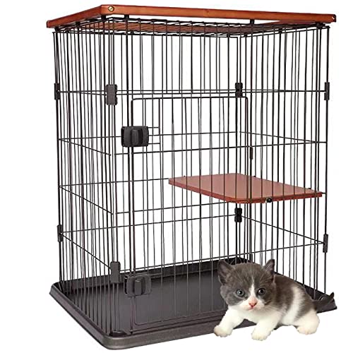 Katzengehege Indoor Holz Rahmen XXL Balkon Ohne Bohren Käfig für Haustiere/Spielkäfig, Zusammenklappbarer Katzenkäfig mit 2/3 Ebenen, Pet Cage für Kätzchenübung(A,71 * 57 * 84cm-1) von Generic