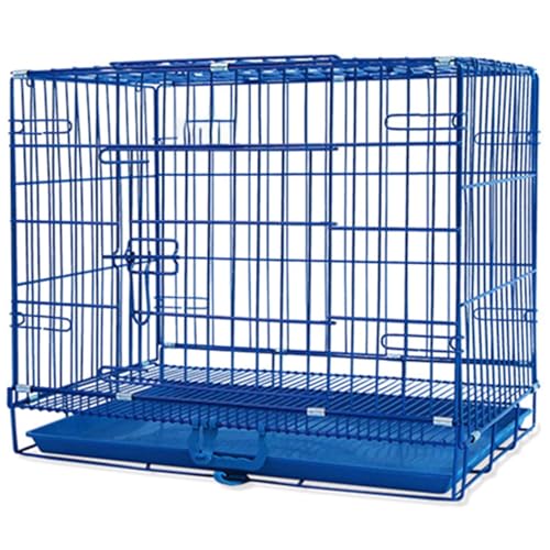 Katzengehege Indoor Hundebox Faltbar Metall mit 2 Türen, Katzenkäfig Kleintierkäfig mit Bodenschale, Transportbox Aus Draht Klappbarer für Kleintiere(Blue,60x43x51cm) von Generic