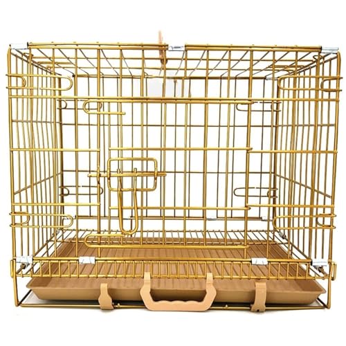 Katzengehege Indoor Hundebox Faltbar Metall mit 2 Türen, Katzenkäfig Kleintierkäfig mit Bodenschale, Transportbox Aus Draht Klappbarer für Kleintiere(Gold,60x43x51cm) von Generic