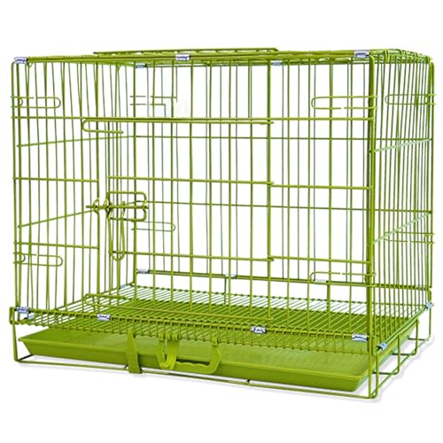 Katzengehege Indoor Hundebox Faltbar Metall mit 2 Türen, Katzenkäfig Kleintierkäfig mit Bodenschale, Transportbox Aus Draht Klappbarer für Kleintiere(Green,60x43x51cm) von Generic