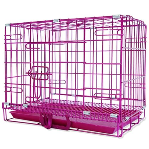 Katzengehege Indoor Hundebox Faltbar Metall mit 2 Türen, Katzenkäfig Kleintierkäfig mit Bodenschale, Transportbox Aus Draht Klappbarer für Kleintiere(Red,60x43x51cm) von Generic