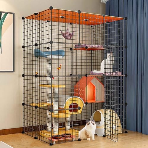 Katzengehege Indoor Katzenkäfig Großer 3-4 Stöckig Katzenauslauf Balkon，Katzenlaufstall mit Dichtem，Kleintierkäfig für Kaninchen，Welpen von Generic