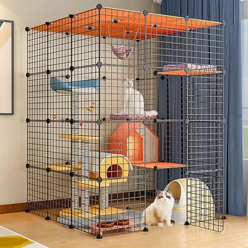 Katzengehege Indoor Katzenkäfig Großer 3-4 Stöckig Katzenauslauf Balkon，Katzenlaufstall mit Dichtem，Kleintierkäfig für Kaninchen，Welpen von Generic